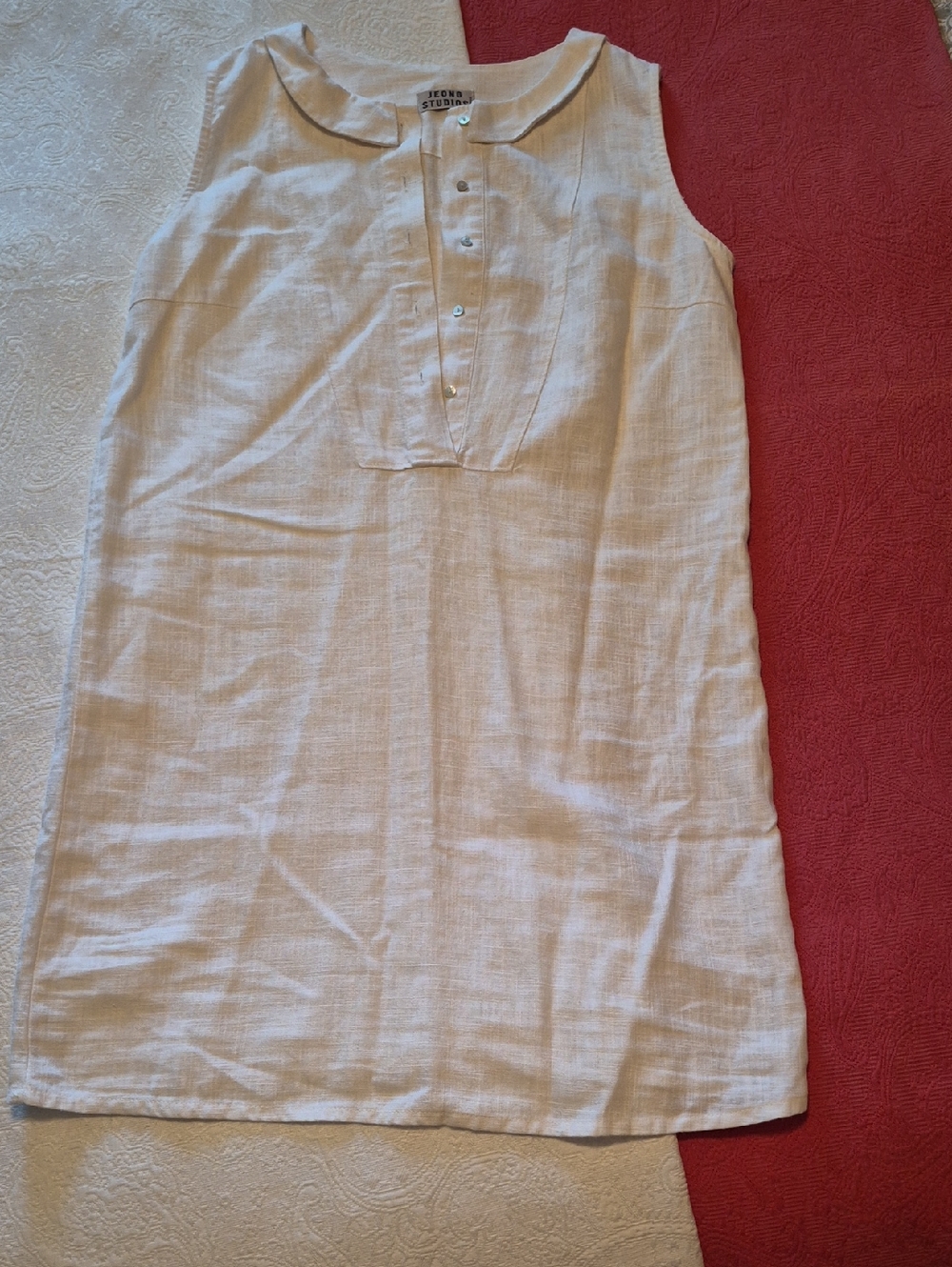 Eileen Fisher cream sleeveless linen mini dress
